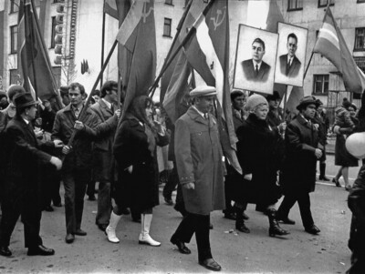 Е.М. Голубев на праздничной демонстрации